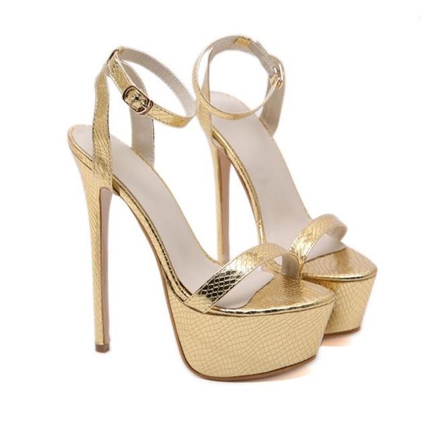 size 35 to 42 gold designer sandals bride wedding 17cm 16cm ultra high heels platform shoes, Black 
size 35 to 42 gold designer sandals bride wedding 17cm 16cm ultra high heels platform shoes, Black