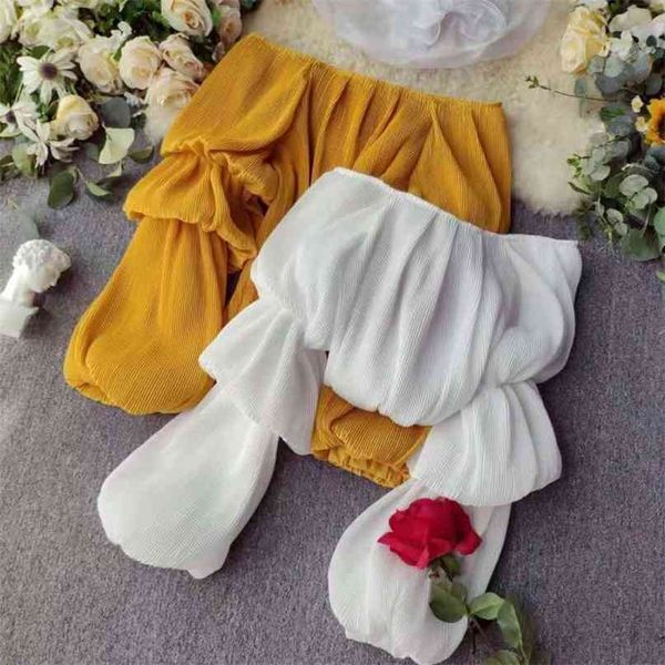 women autumn chiffon fashion long pleated lantern sleeve shirts lady solid color blouse short crop j600 210527, White
women autumn chiffon fashion long pleated lantern sleeve shirts lady solid color blouse short crop j600 210527, White