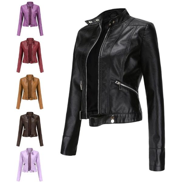 women's leather & faux 2021 short jacket spring and autumn stand-up collar thin, Black
women's leather & faux 2021 short jacket spring and autumn stand-up collar thin, Black