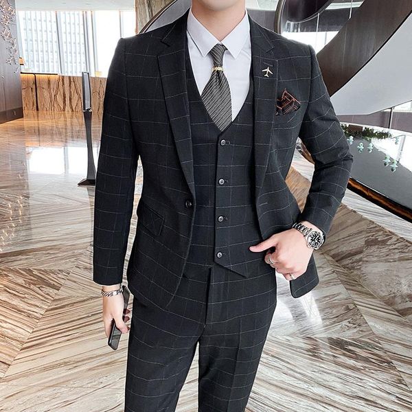 men's plaid suit three piece bridegroom's man dress four seasons suits & blazers, White;black
men's plaid suit three piece bridegroom's man dress four seasons suits & blazers, White;black