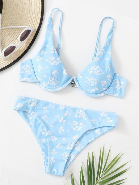 women's swimwear style bikini swimsuit european and american small floral sports split, White;black
women's swimwear style bikini swimsuit european and american small floral sports split, White;black