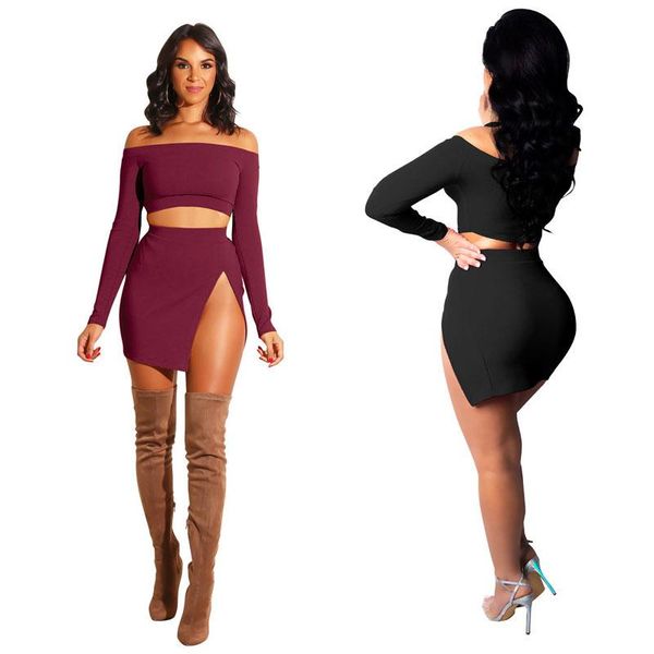 solid color two piece set dress for women slash neck short long sleeve female bandage split mini women's pants, White
solid color two piece set dress for women slash neck short long sleeve female bandage split mini women's pants, White