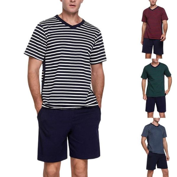 men's tracksuits 2021 summer cotton pyjamas spring casual pajamas with stripe shorts for men pajama sets comfortable cool sleepwear, Gray 
men's tracksuits 2021 summer cotton pyjamas spring casual pajamas with stripe shorts for men pajama sets comfortable cool sleepwear, Gray