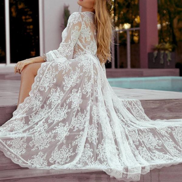 women's swimwear women summer see-through floral lace maxi beach dress scalloped trim open front kimono cardigan bikini swimsuit cover, White;black
women's swimwear women summer see-through floral lace maxi beach dress scalloped trim open front kimono cardigan bikini swimsuit cover, White;black