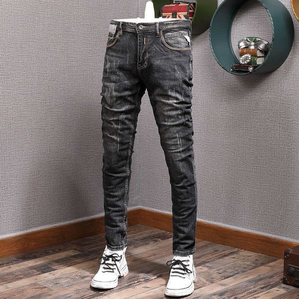 european vintage fashion men jeans black gray elastic slim fit ripped retro designer distred casual denim pants ecm3, Blue
european vintage fashion men jeans black gray elastic slim fit ripped retro designer distred casual denim pants ecm3, Blue