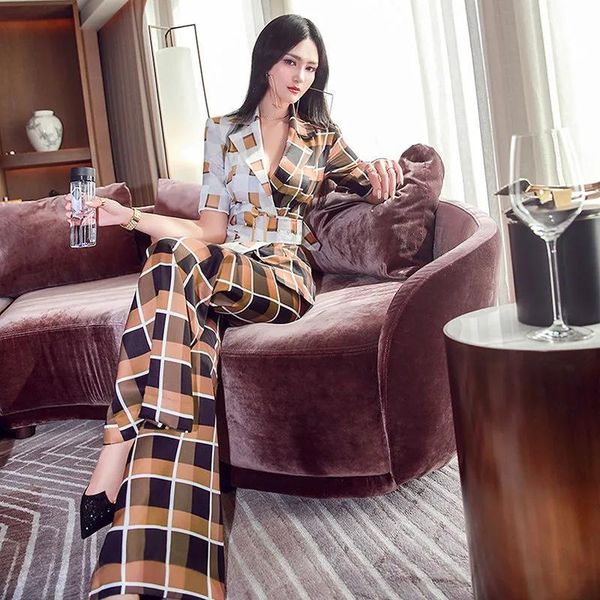 women's two piece pants arrival summer patchwork plaid blazer coat 2 pieces set ladies jacket outfit with wide leg fashion suits, White
women's two piece pants arrival summer patchwork plaid blazer coat 2 pieces set ladies jacket outfit with wide leg fashion suits, White