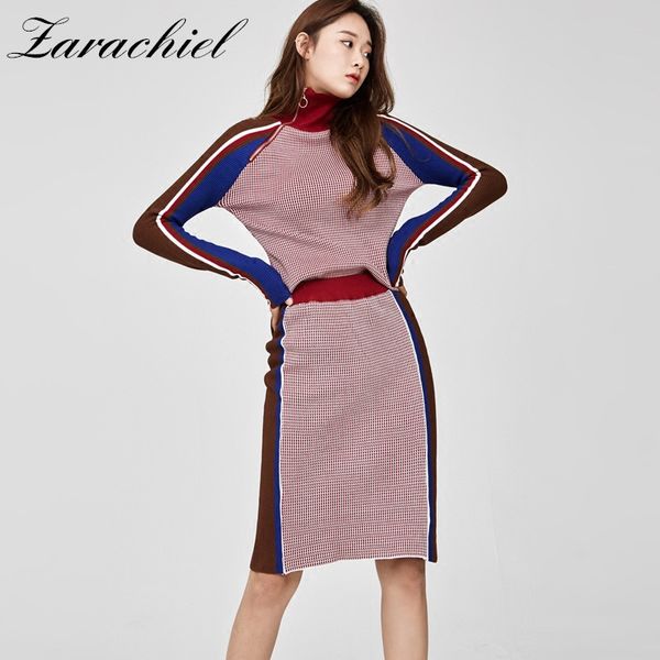 winter runway 2 piece set zipper stripe patch turtleneck knitting sweater + bodycon split knee length skirt women suits 210416, White
winter runway 2 piece set zipper stripe patch turtleneck knitting sweater + bodycon split knee length skirt women suits 210416, White