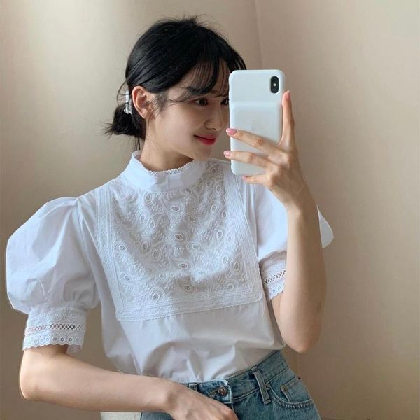 women's blouses & shirts vintage embroidery lace women blouse summer sweet fashion stand collar chic hollow out loose puff short sleeve, White
women's blouses & shirts vintage embroidery lace women blouse summer sweet fashion stand collar chic hollow out loose puff short sleeve, White