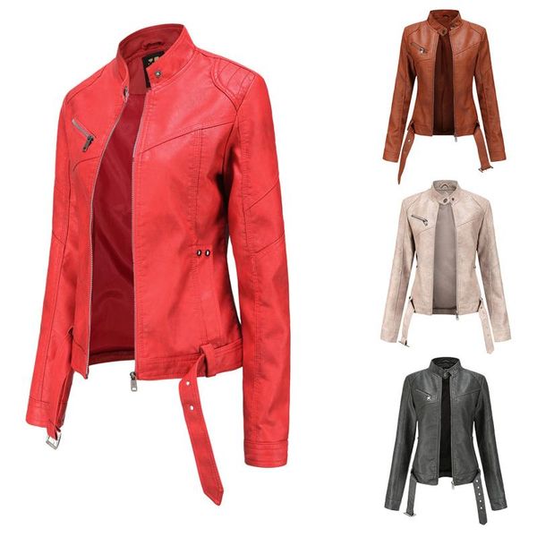 women's jackets casaco feminino women faux leather jacket slim stand-up collar zipper stitching pu solid color trafi, Black;brown 
women's jackets casaco feminino women faux leather jacket slim stand-up collar zipper stitching pu solid color trafi, Black;brown
