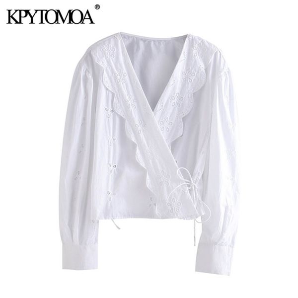 women fashion cutwork embroidery wrap cropped blouses vintage long sleeve side tied female shirts blusas chic 210420, White
women fashion cutwork embroidery wrap cropped blouses vintage long sleeve side tied female shirts blusas chic 210420, White