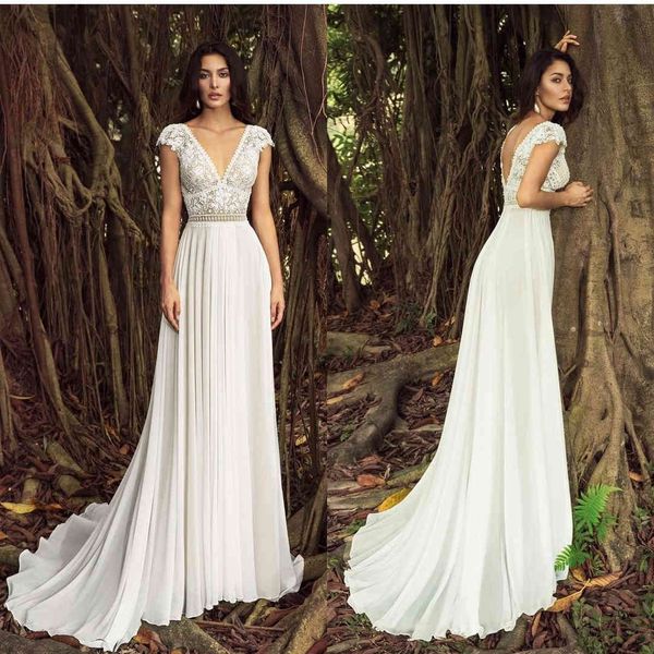 simple boho chiffon wedding dress v-neck floor length pliess beach rustic civil vintage bridal gowns low back sweep train, White
simple boho chiffon wedding dress v-neck floor length pliess beach rustic civil vintage bridal gowns low back sweep train, White