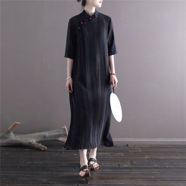 johnature chinese style summer dress for women striped stand button cotton linen cheongsam half sleeve a-line dresses 210521, Black;gray
johnature chinese style summer dress for women striped stand button cotton linen cheongsam half sleeve a-line dresses 210521, Black;gray