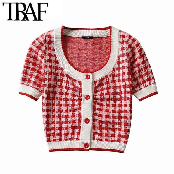 women fashion pleat check cropped knit cardigan sweater vintage short sleeve button-up female outerwear chic 210507, White
women fashion pleat check cropped knit cardigan sweater vintage short sleeve button-up female outerwear chic 210507, White