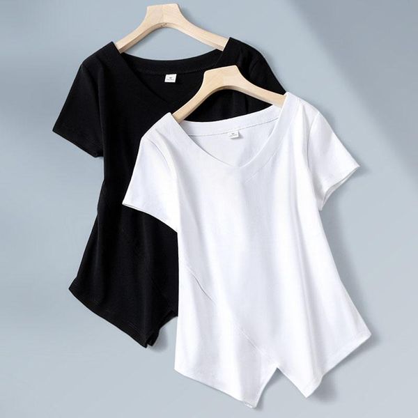 women soft cotton t-shirt v-neck solid color lady tees short sleeve summer women's clothings all match female t-shirts, White
women soft cotton t-shirt v-neck solid color lady tees short sleeve summer women's clothings all match female t-shirts, White