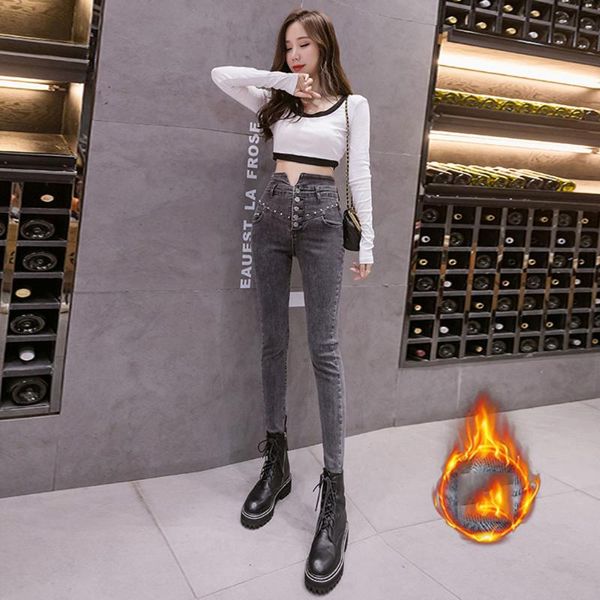 women's jeans 2021 autumn winter fleece gray single-breasted high waist little feet women slim nine-point fashion pencil pants, Blue
women's jeans 2021 autumn winter fleece gray single-breasted high waist little feet women slim nine-point fashion pencil pants, Blue