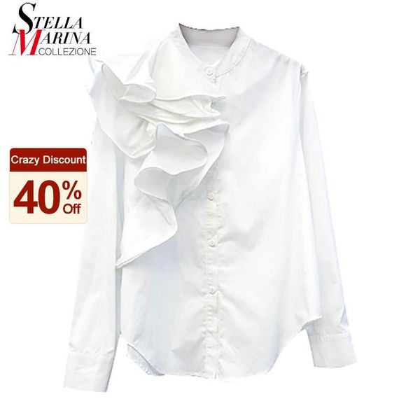 women's blouses & shirts solid white long sleeve woman casual with ruffles oversized ladies cute wear shirt style chemise femme 6975
women's blouses & shirts solid white long sleeve woman casual with ruffles oversized ladies cute wear shirt style chemise femme 6975