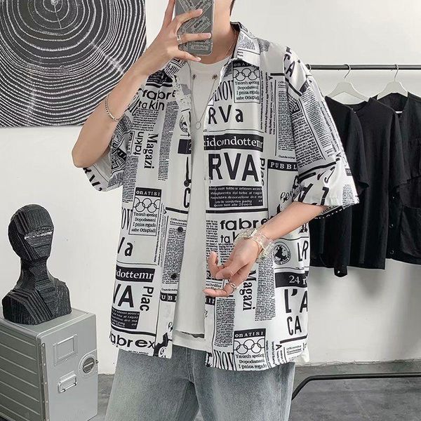 men's casual shirts 2021 summer letters english short-sleeved loose the listing shirt black white youth fashion trend, White;black
men's casual shirts 2021 summer letters english short-sleeved loose the listing shirt black white youth fashion trend, White;black