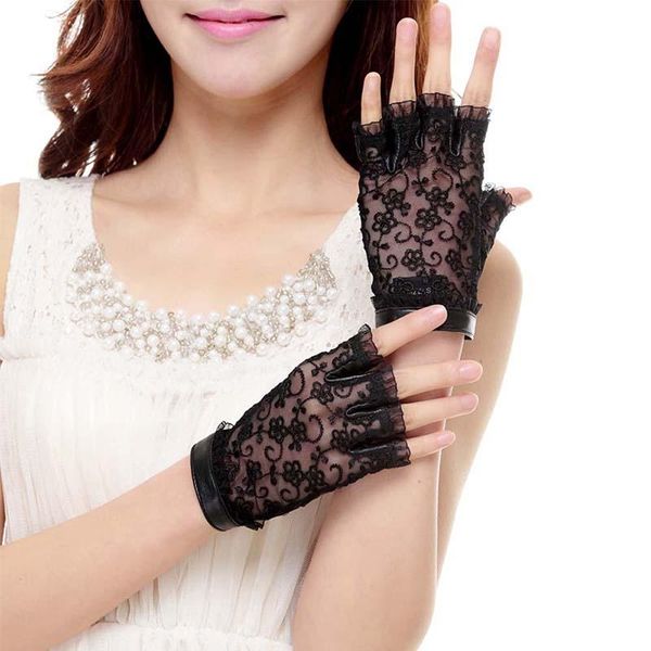 five fingers gloves lace semi-finger leather female driving sheepskin locomotive short style street dance women c022, Blue;gray
five fingers gloves lace semi-finger leather female driving sheepskin locomotive short style street dance women c022, Blue;gray