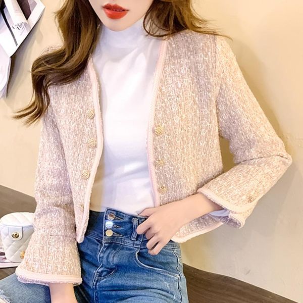women's jackets tweed cropped jacket women korean fashion cardigan coat casual sweet single breasted pink outwear veste femme 2021 autu, Black;brown
women's jackets tweed cropped jacket women korean fashion cardigan coat casual sweet single breasted pink outwear veste femme 2021 autu, Black;brown