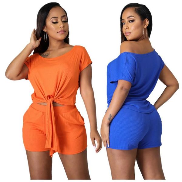 women's tracksuits hirigin women solid color short sleeve lace up bandage crop bodycon shorts suit skinny outfits 2021 summer two piec, Gray 
women's tracksuits hirigin women solid color short sleeve lace up bandage crop bodycon shorts suit skinny outfits 2021 summer two piec, Gray