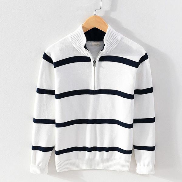 men's sweaters autumn and winter high collar cotton sweater casual stand half zipper slim fitting pullover, White;black
men's sweaters autumn and winter high collar cotton sweater casual stand half zipper slim fitting pullover, White;black