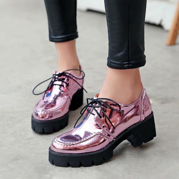 dress shoes womens retro round toe patent leather brogues lace up high chunky heels platform 5colors n02, Black
dress shoes womens retro round toe patent leather brogues lace up high chunky heels platform 5colors n02, Black