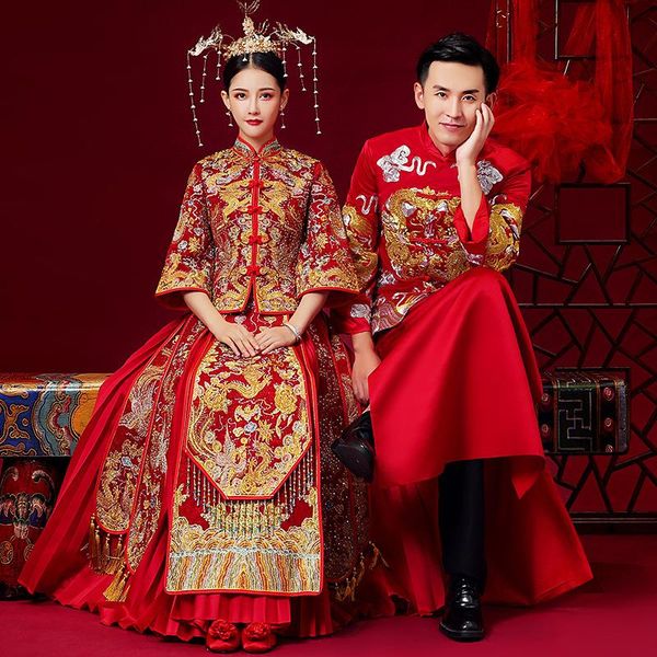 chinese bride wedding dress classic dragon embroidery tailing cheongsam marriage suit traditional qipao vestidos ethnic clothing, Red
chinese bride wedding dress classic dragon embroidery tailing cheongsam marriage suit traditional qipao vestidos ethnic clothing, Red