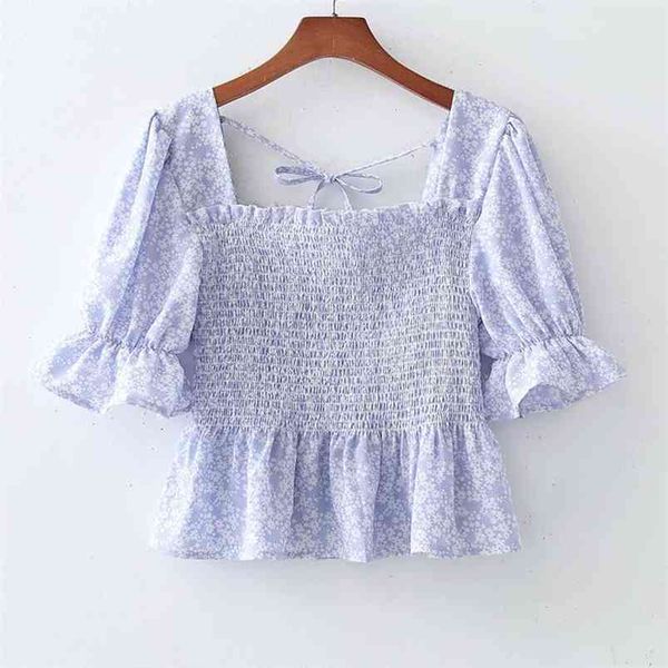 women summer sweet blouses shirts floral print short sleeve elastic bust female street casual clothes blusas 210513, White
women summer sweet blouses shirts floral print short sleeve elastic bust female street casual clothes blusas 210513, White