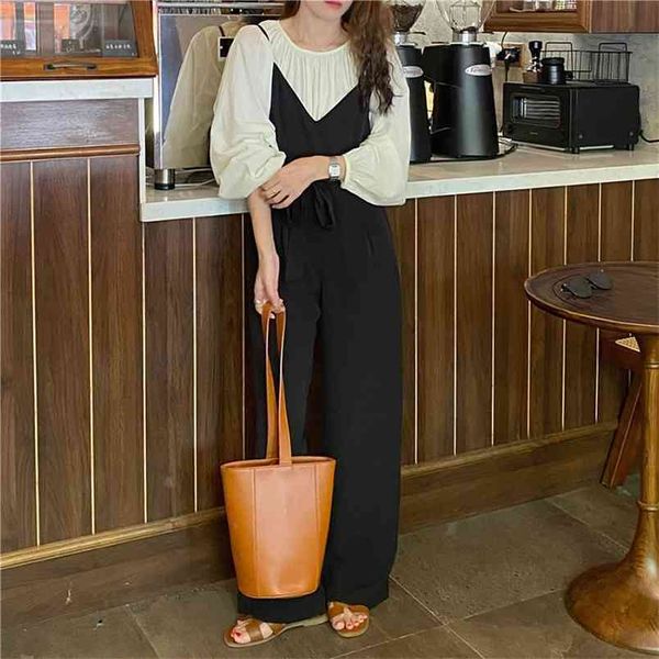 spring autumn women's sets korean pure color casual long sleeve + sling thin loose one-piece pants female ll411 210506, White
spring autumn women's sets korean pure color casual long sleeve + sling thin loose one-piece pants female ll411 210506, White