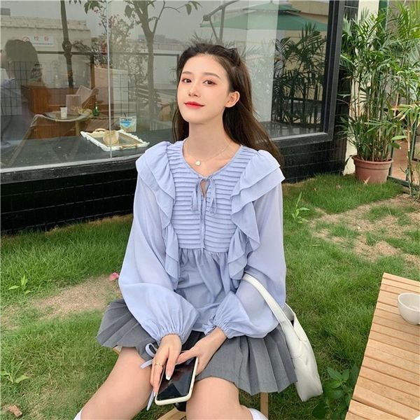 women's blouses & shirts chic sweet ruffles patchwork puff sleeve women blouse o-neck lace-up pleated design casual shirt fall 2021 sol, White
women's blouses & shirts chic sweet ruffles patchwork puff sleeve women blouse o-neck lace-up pleated design casual shirt fall 2021 sol, White