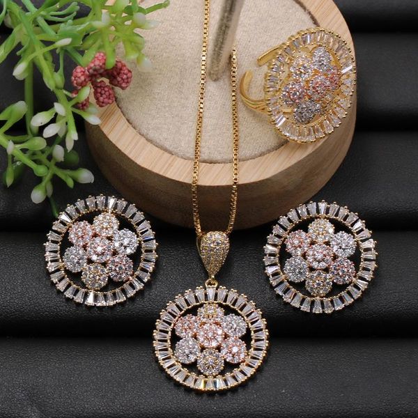 earrings & necklace lanyika jewelry set hopeful cute flower circle micro paved cubic zircon with and ring for banquet gift, Silver
earrings & necklace lanyika jewelry set hopeful cute flower circle micro paved cubic zircon with and ring for banquet gift, Silver