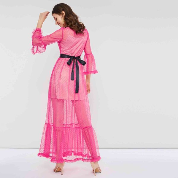 pink evening party women two piece long sleeve fuchsia dress spring polka dot ribbon belt ruffle rose mesh maxi dresses, White;black
pink evening party women two piece long sleeve fuchsia dress spring polka dot ribbon belt ruffle rose mesh maxi dresses, White;black