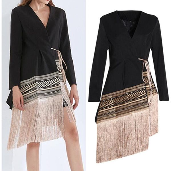 women's suits & blazers 2021 autumn est women runway designer fashion irregular blazer jackets with tassel elegant ladies office, White;black
women's suits & blazers 2021 autumn est women runway designer fashion irregular blazer jackets with tassel elegant ladies office, White;black