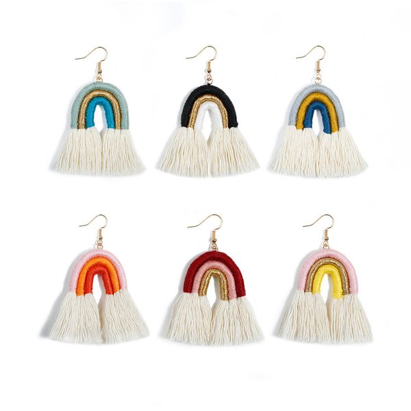macrame rainbow tassel earrings vintage dangle for women bohemia jewelry mother's day gift hand made hook, Silver
macrame rainbow tassel earrings vintage dangle for women bohemia jewelry mother's day gift hand made hook, Silver