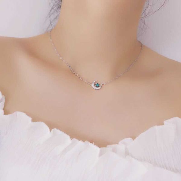 925 silver korean fresh blue five pointed star moon necklace with diamond and easy to wear clavicle chain women's simple jewelry, Black
925 silver korean fresh blue five pointed star moon necklace with diamond and easy to wear clavicle chain women's simple jewelry, Black