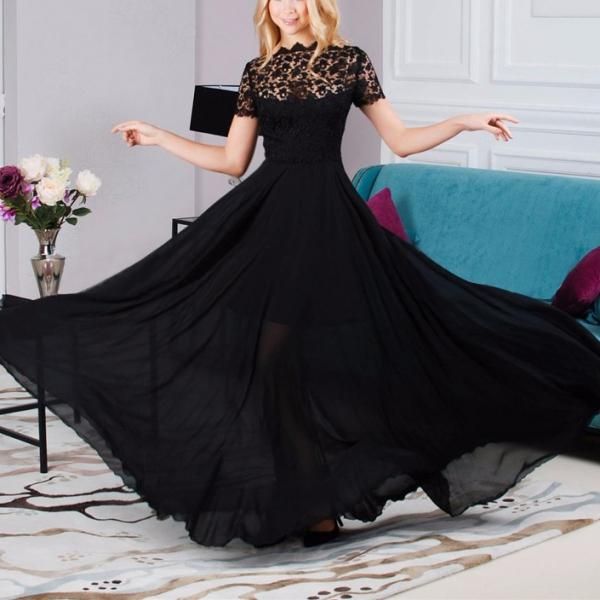 women lace mesh long dress chiffon maxi elegant ladies black dresses vestidos casual, Black;gray
women lace mesh long dress chiffon maxi elegant ladies black dresses vestidos casual, Black;gray