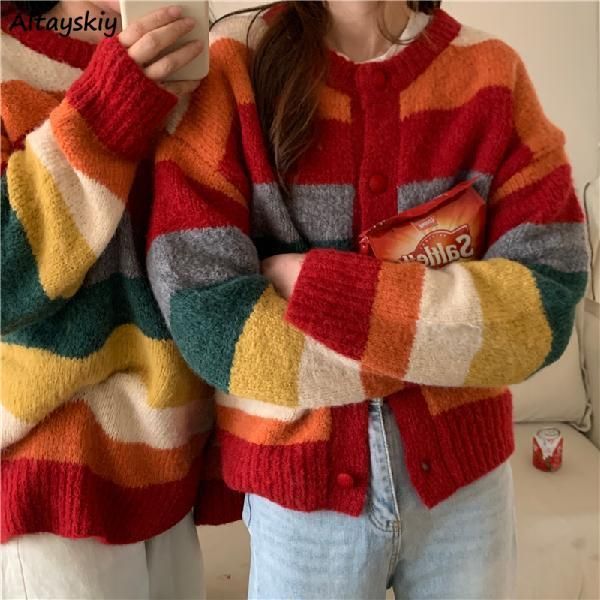 women's knits & tees cardigan women lovely rainbow-striped chic harjuku long sleeve teens knitwear ulzzang leisure o-neck trendy female, White
women's knits & tees cardigan women lovely rainbow-striped chic harjuku long sleeve teens knitwear ulzzang leisure o-neck trendy female, White