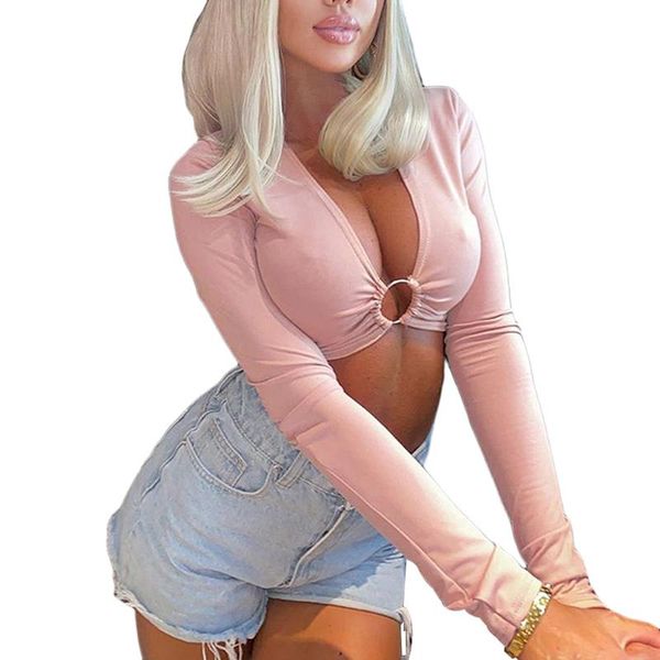 women's t-shirt women hollow out exposed navel crop low-cut chest big open v-neck full length regular sleeve slim sexy, White
women's t-shirt women hollow out exposed navel crop low-cut chest big open v-neck full length regular sleeve slim sexy, White