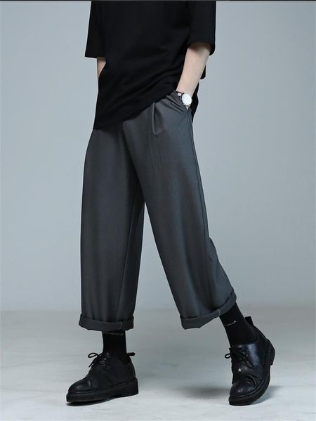 men's pants europe and the united states classic loose casual straight tube roll edge gray wide leg, Black
men's pants europe and the united states classic loose casual straight tube roll edge gray wide leg, Black