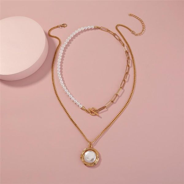pendant necklaces multi layered baroque pearls chunky with heart lock for women vintage geometric coin necklace jewelry, Silver 
pendant necklaces multi layered baroque pearls chunky with heart lock for women vintage geometric coin necklace jewelry, Silver