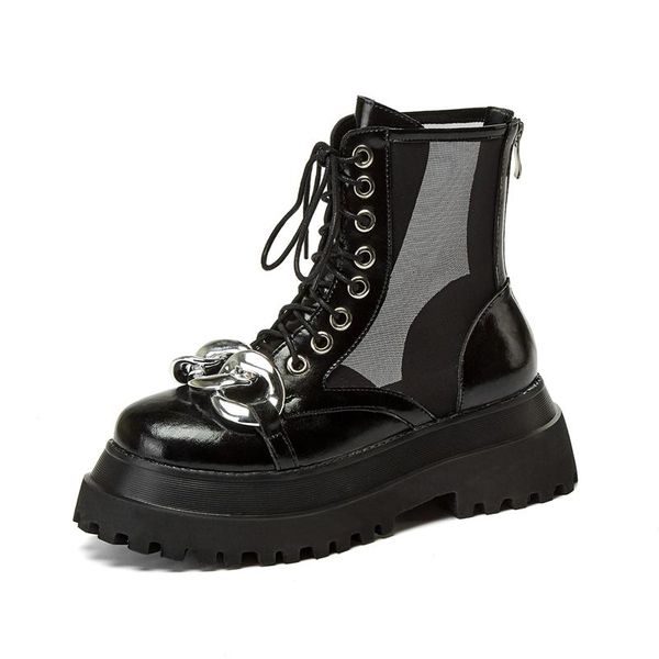 split leather high heels platform metal brand mature breathable zip concise office lady ankle summer boots l05, Black
split leather high heels platform metal brand mature breathable zip concise office lady ankle summer boots l05, Black