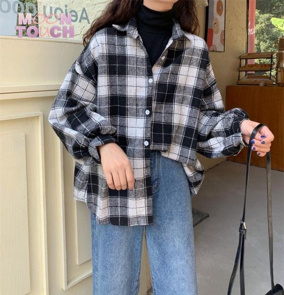 women's blouses & shirts autumn women shirt plaid blouse retro cotton jacket fashion loose chic long sleeve outwear casual harajuku cl, White 
women's blouses & shirts autumn women shirt plaid blouse retro cotton jacket fashion loose chic long sleeve outwear casual harajuku cl, White
