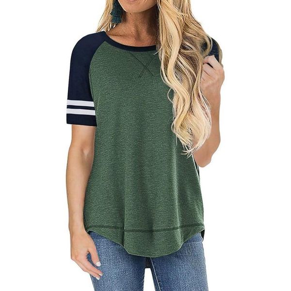 women's summer round neck color contrast splicing short sleeve casual t-shirt, White
women's summer round neck color contrast splicing short sleeve casual t-shirt, White