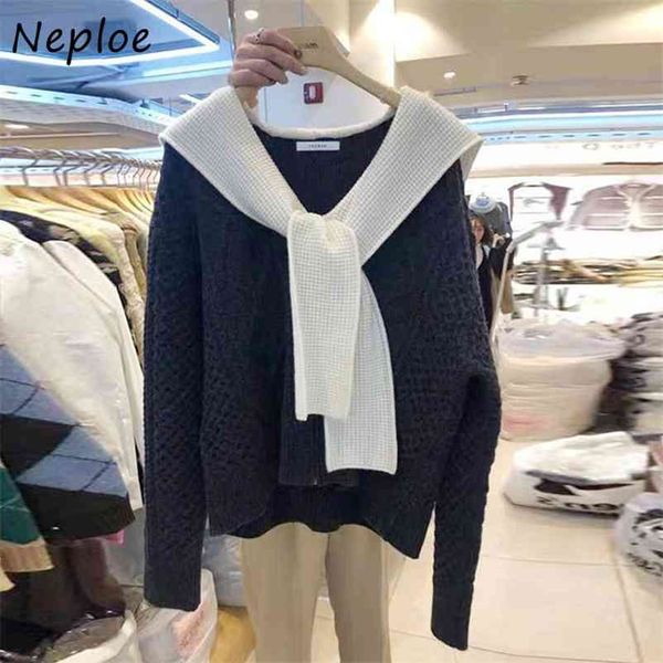 preppy style scarf collar pullovers autumn winter loose casual chic panelled patchwork knitted sweaters 210422, White;black
preppy style scarf collar pullovers autumn winter loose casual chic panelled patchwork knitted sweaters 210422, White;black