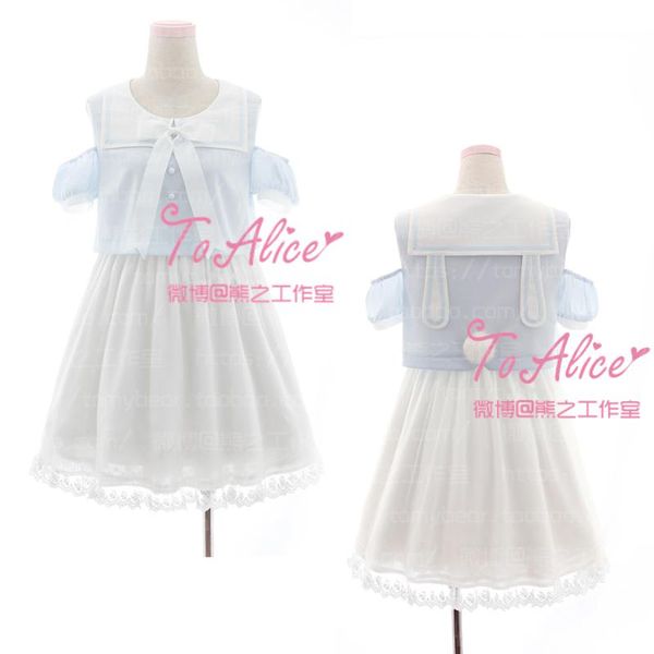 casual dresses super ears sailor collar light blue girls lolita dress tail fur ball off shoulder summer short sleeve, Black;gray
casual dresses super ears sailor collar light blue girls lolita dress tail fur ball off shoulder summer short sleeve, Black;gray