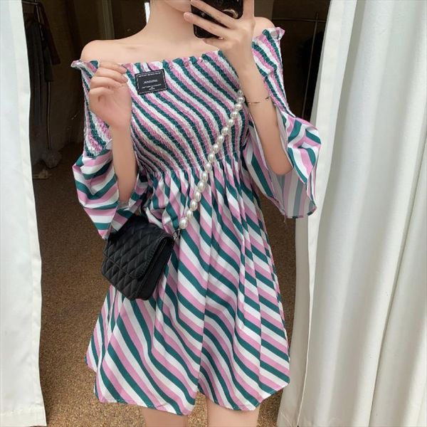 flared sleeves striped summer elegant womens dresses slash neck one piece korean elastic waist casual preppy vestidos female, Black;gray
flared sleeves striped summer elegant womens dresses slash neck one piece korean elastic waist casual preppy vestidos female, Black;gray