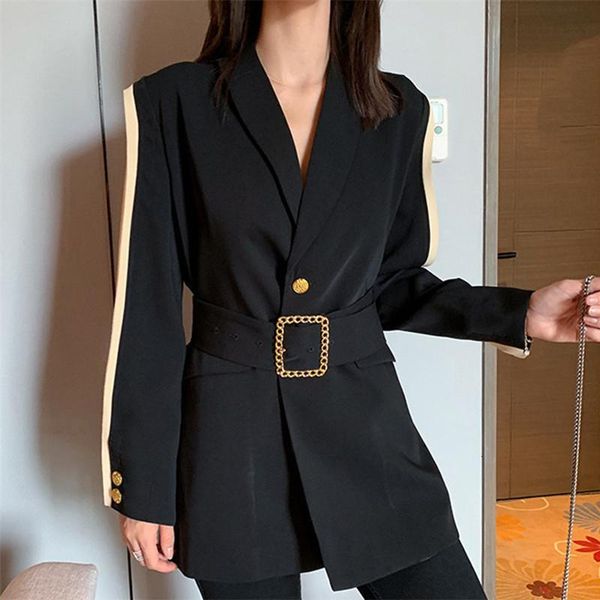 women's suits & blazers autumn winter coat fashion feminino long sleeve chiffon patchwork button ssashes casual black outerwear ll7q, White;black
women's suits & blazers autumn winter coat fashion feminino long sleeve chiffon patchwork button ssashes casual black outerwear ll7q, White;black