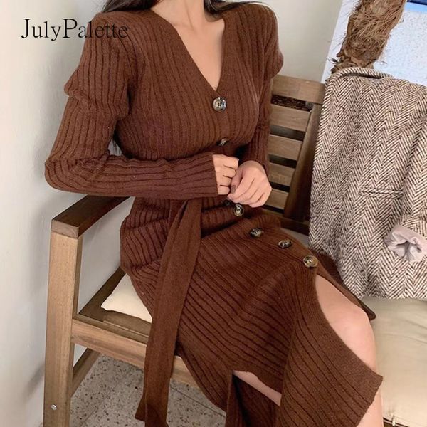 julypalette casual solid women sweater dress autumn winter cozy long sleeve button dress v-neck belt female knitted dress, Black;gray
julypalette casual solid women sweater dress autumn winter cozy long sleeve button dress v-neck belt female knitted dress, Black;gray