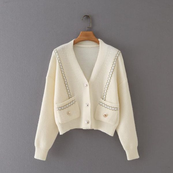 women's knits & tees traf women 2021 fashion double pocket loose casual v-neck knit cardigan sweater retro long sleeve coats streetwear, White
women's knits & tees traf women 2021 fashion double pocket loose casual v-neck knit cardigan sweater retro long sleeve coats streetwear, White