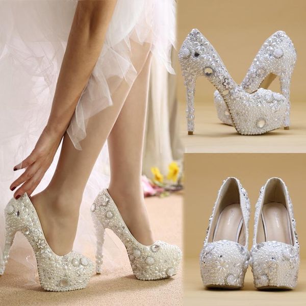 dress shoes wedding white stiletto waterproof platform female pearl crystal high heels bridal banquet shoes., Black 
dress shoes wedding white stiletto waterproof platform female pearl crystal high heels bridal banquet shoes., Black